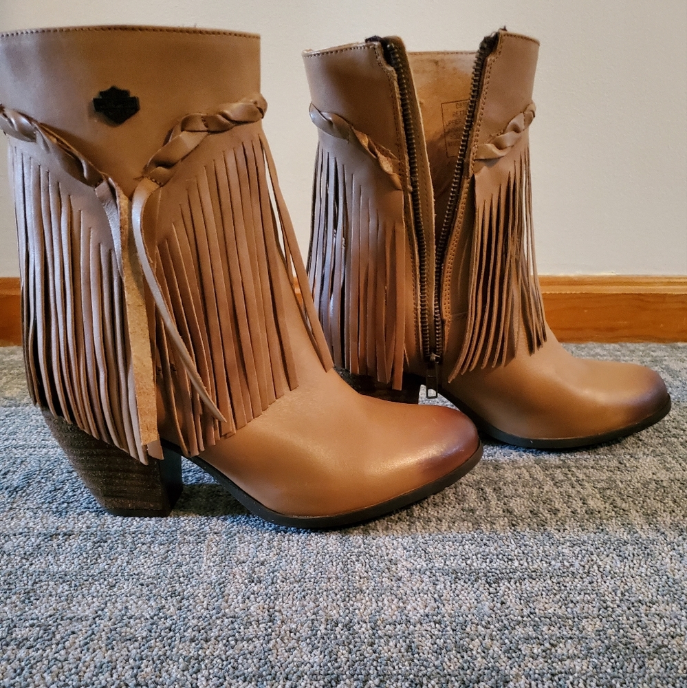 Harley-Davidson Retta Fringed Leather Boots Size 10